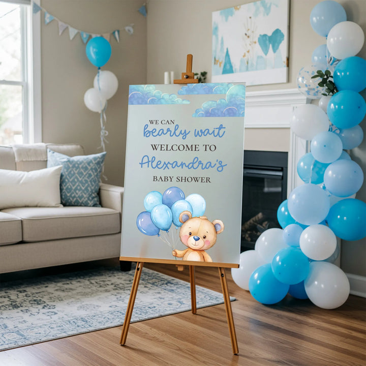 Blue Bearly Wait Baby Shower Sign - iCustomLabel