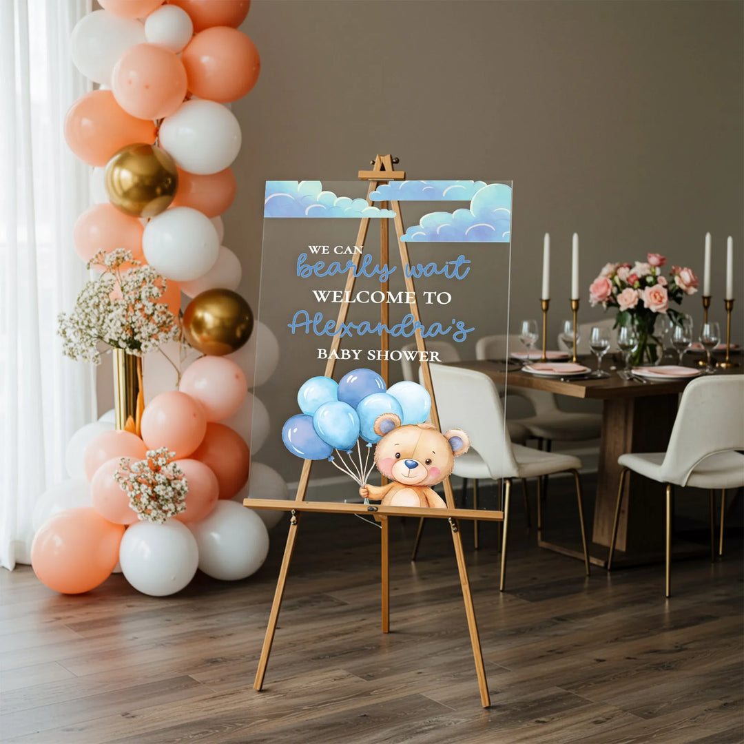 Blue Bearly Wait Baby Shower Sign - iCustomLabel