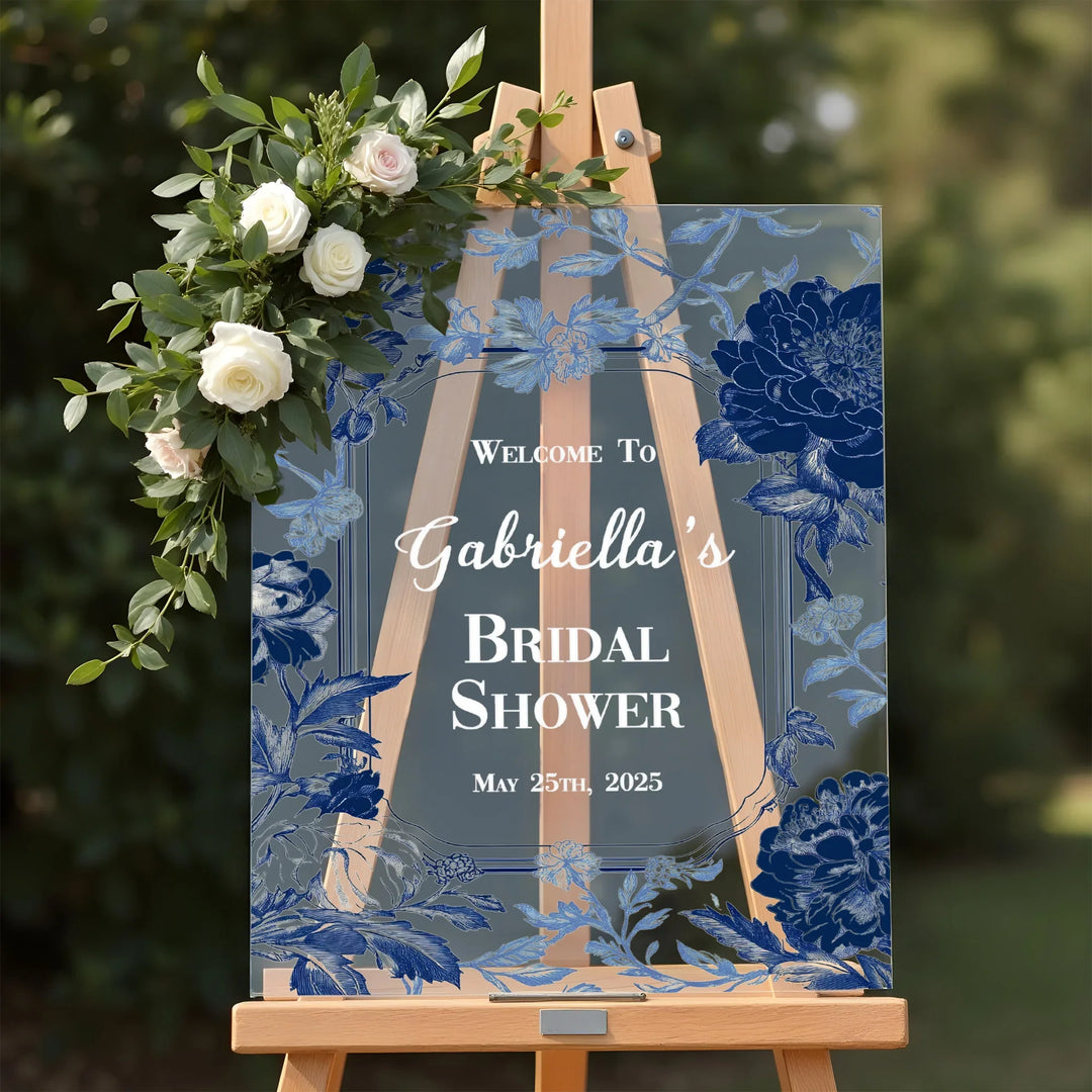 Blue Chinoiserie Bridal Shower Welcome Sign - iCustomLabel