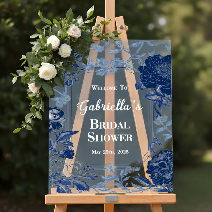 Blue Chinoiserie Bridal Shower Welcome Sign - iCustomLabel