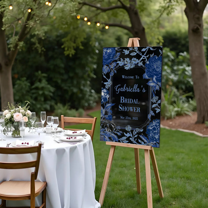 Blue Chinoiserie Bridal Shower Welcome Sign - iCustomLabel