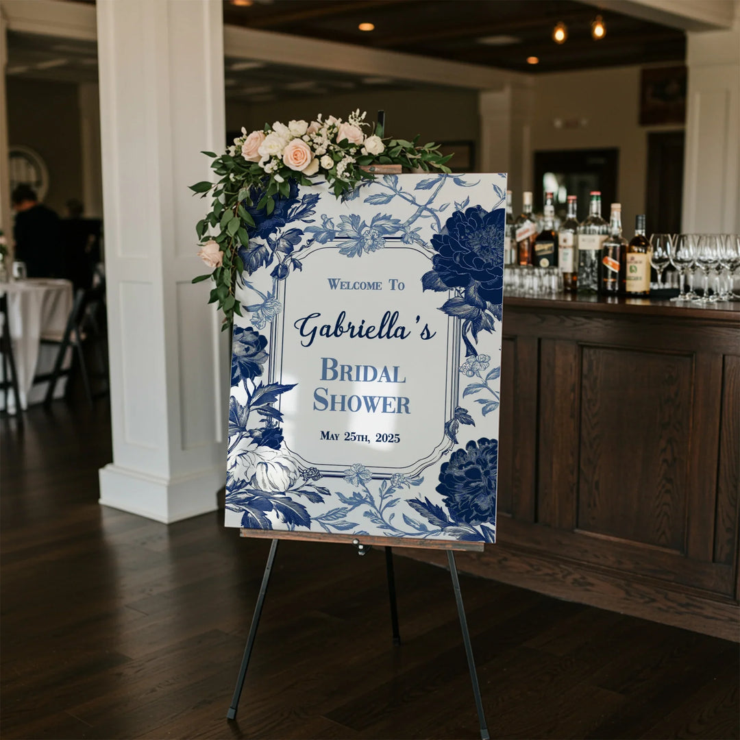 Blue Chinoiserie Bridal Shower Welcome Sign - iCustomLabel