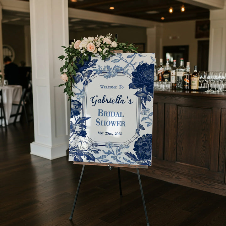 Blue Chinoiserie Bridal Shower Welcome Sign - iCustomLabel