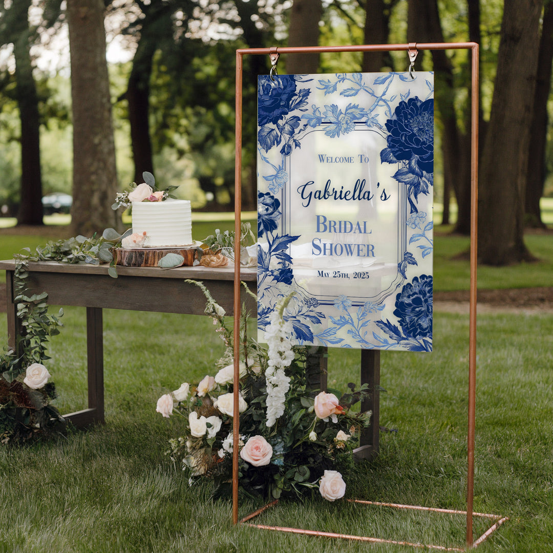 Blue Chinoiserie Bridal Shower Welcome Sign - iCustomLabel