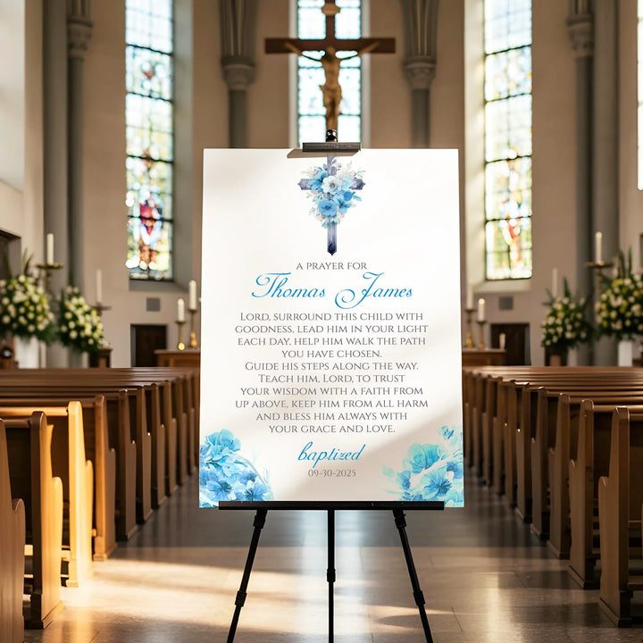 Blue Floral Prayer Baptism Welcome Sign