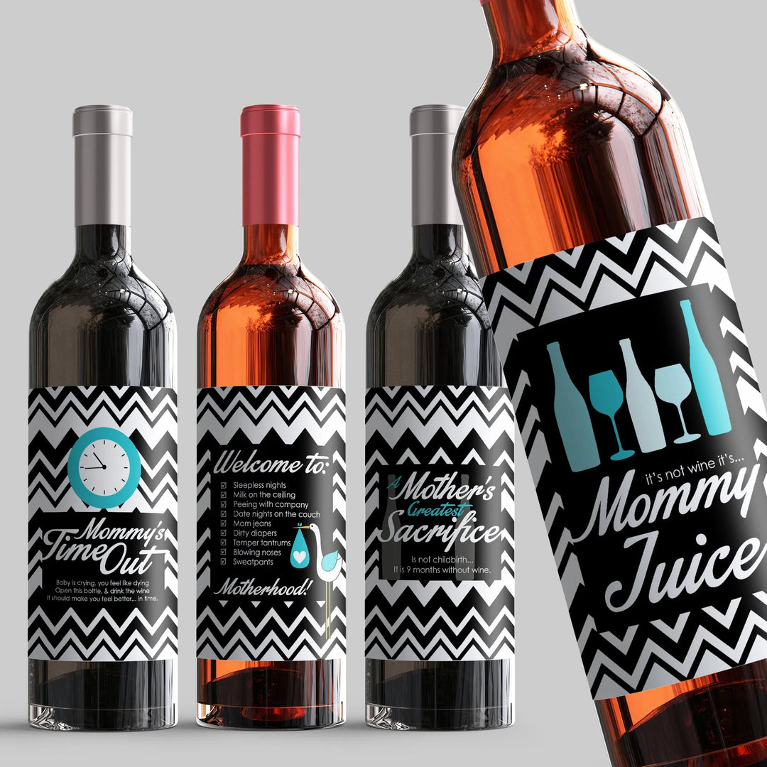 Blue Mommy Wine Label Set - iCustomLabel