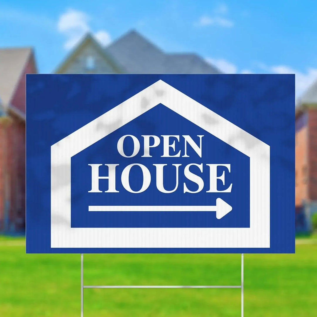 Blue Open House Real Estate Yard Signs - iCustomLabel