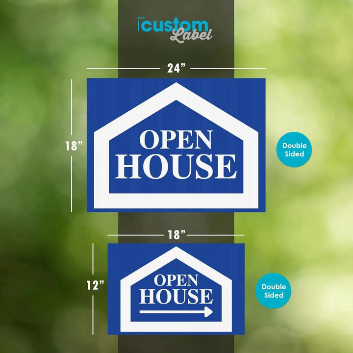 Blue Open House Real Estate Yard Signs - iCustomLabel