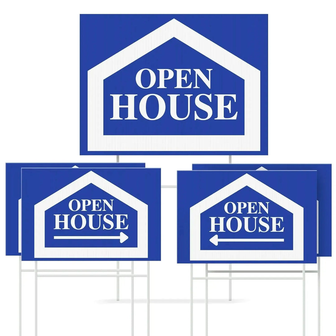 Blue Open House Real Estate Yard Signs - iCustomLabel