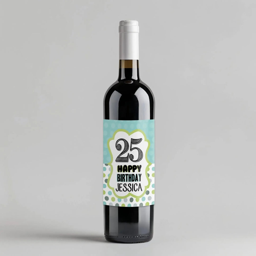 Blue Polkadot Birthday Wine Label - iCustomLabel