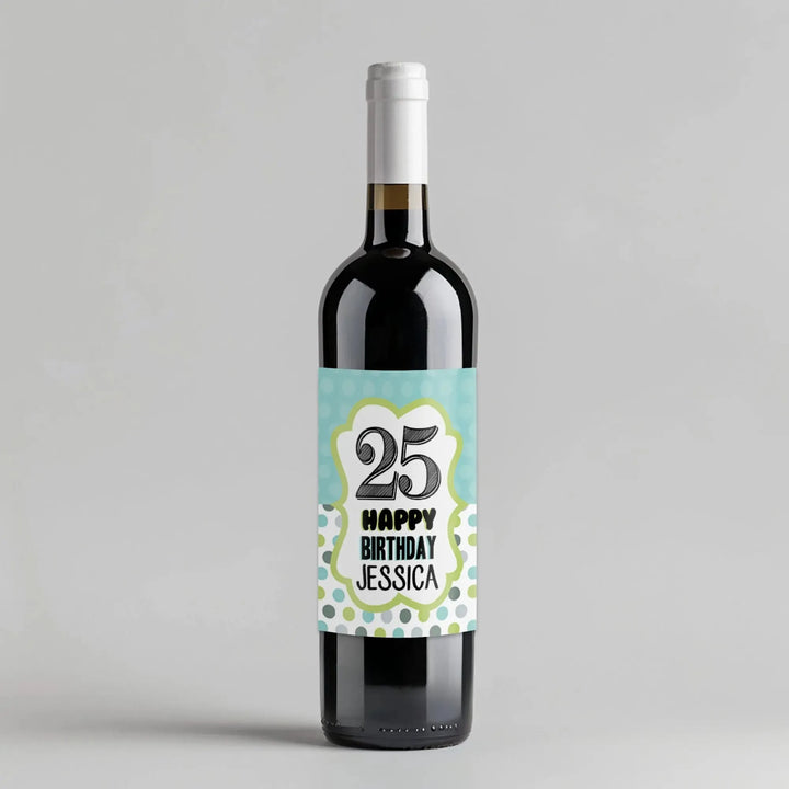 Blue Polkadot Birthday Wine Label - iCustomLabel