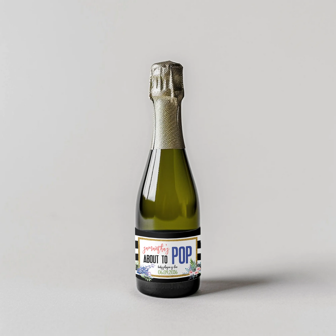 Blue Pop Baby Shower Mini Champagne Split Label - iCustomLabel