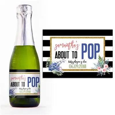 Blue Pop Baby Shower Mini Champagne Split Label - iCustomLabel