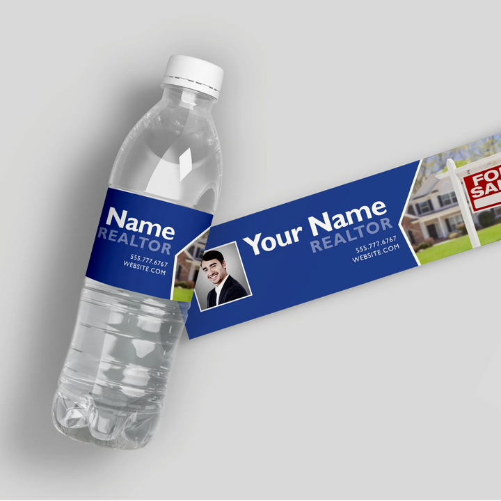 Blue Realtor Water Bottle Labels - iCustomLabel