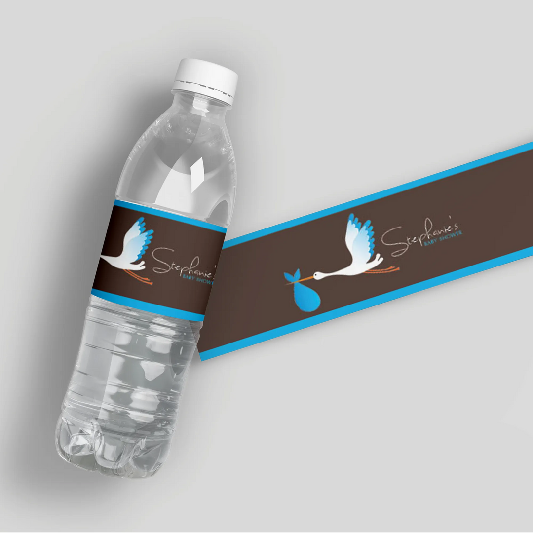 Blue Stork Water Bottle Labels - iCustomLabel