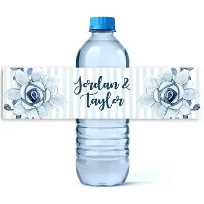 Blue Succulent Water Bottle Labels - iCustomLabel