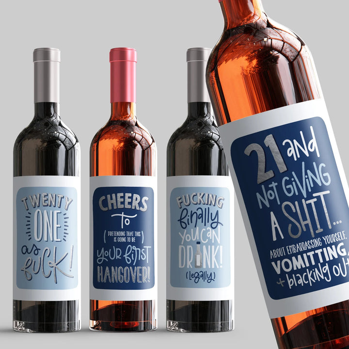 Blue Vulgar 21st Birthday Birthday Wine Label Set - iCustomLabel