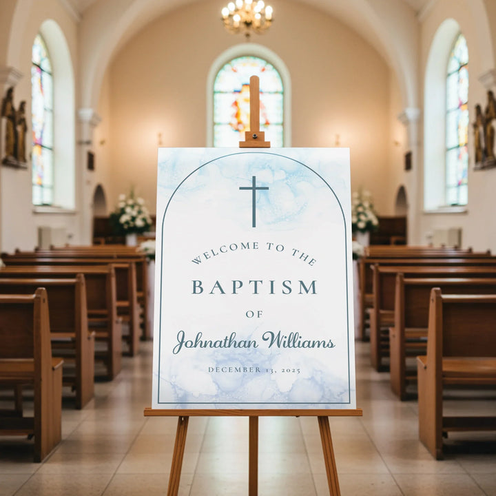 Blue Watercolor Baptism Welcome Sign