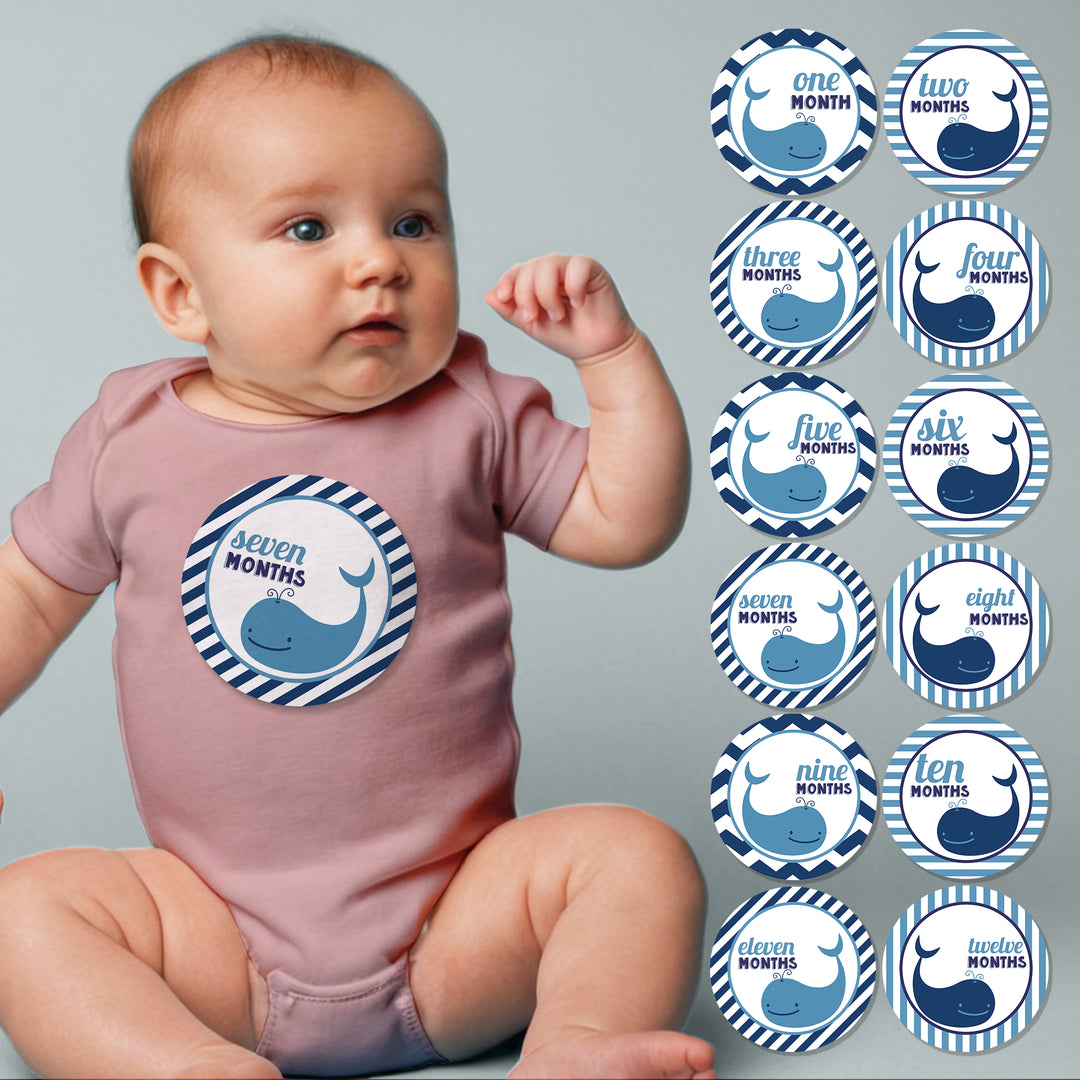 Blue Whale Baby Month Stickers - iCustomLabel