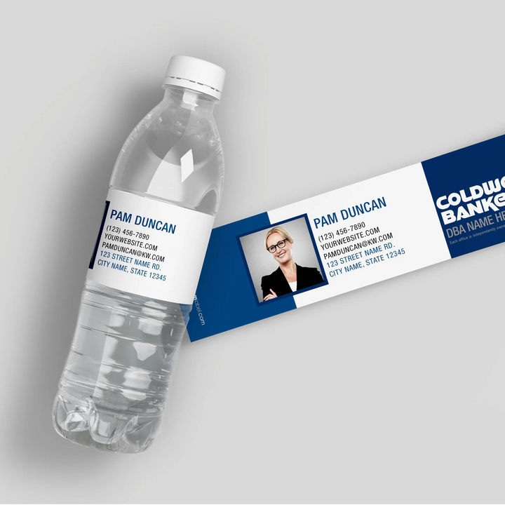 Blue White Photo Coldwell Banker Water Bottle Labels - iCustomLabel