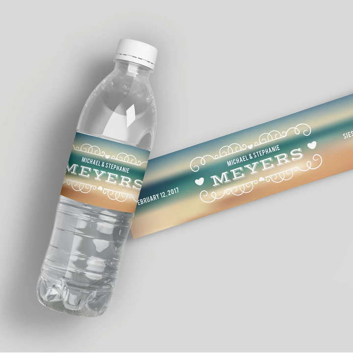 Blurry Beach Water Bottle Labels - iCustomLabel