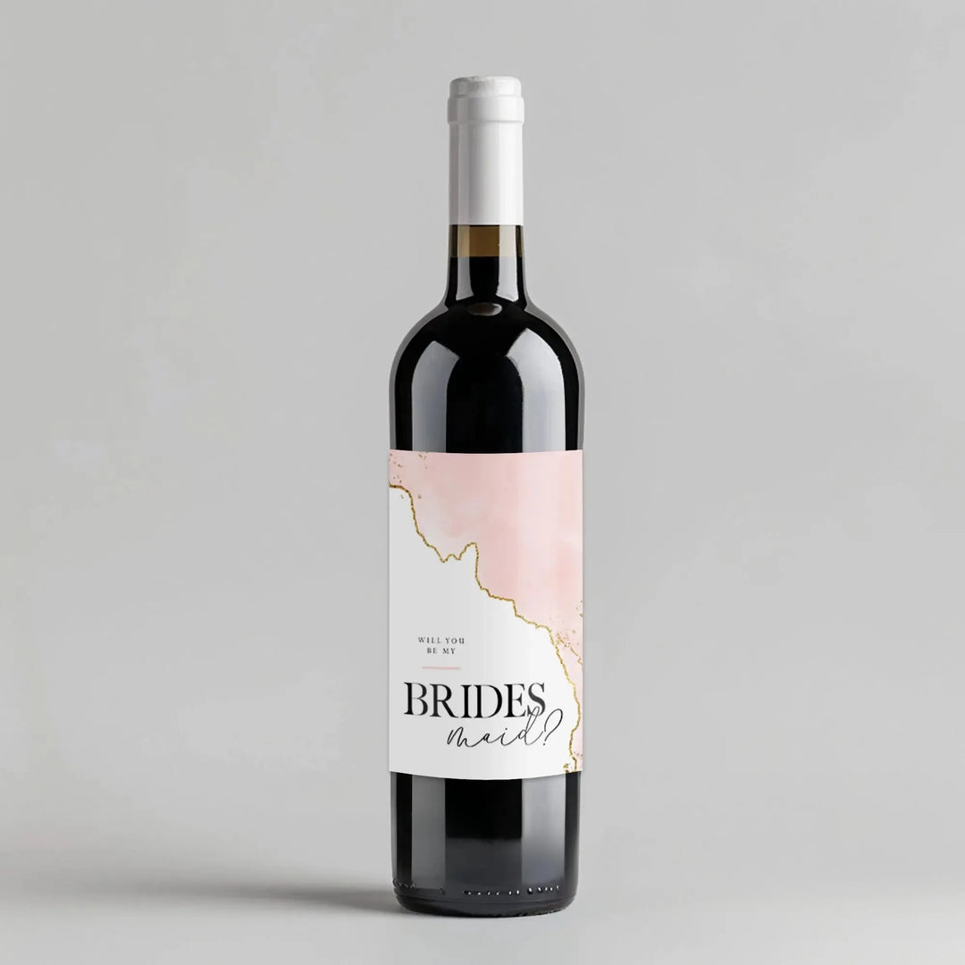 Blush Edging Bridesmaid Wine Label - iCustomLabel