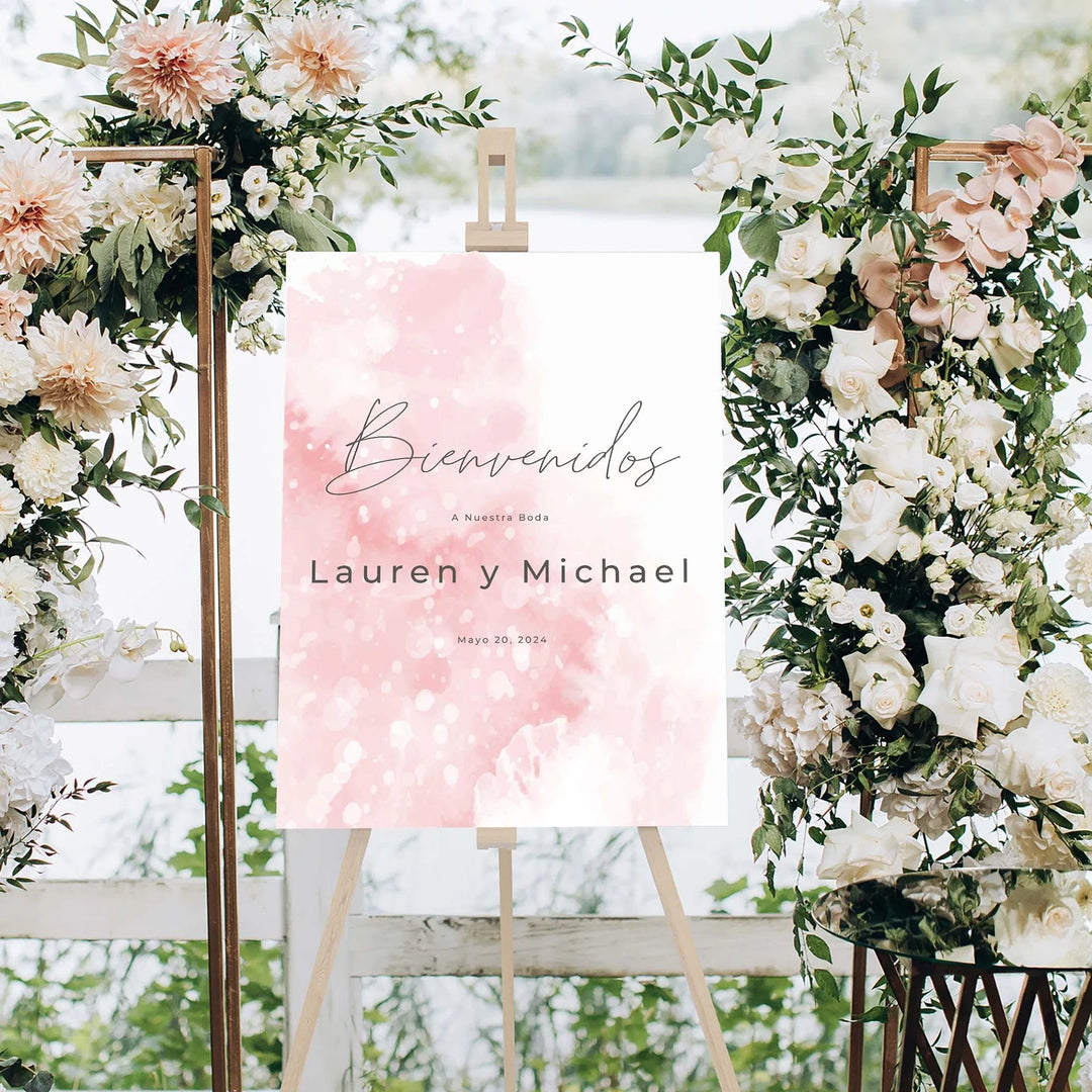 Blush Spanish Wedding Welcome Acrylic Sign - iCustomLabel