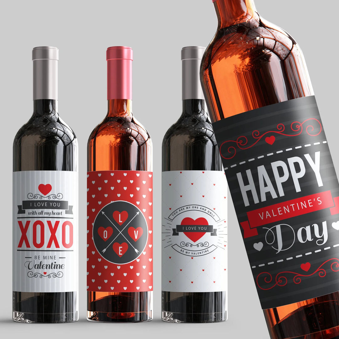 Bold Red Valentine Wine Label Set - iCustomLabel