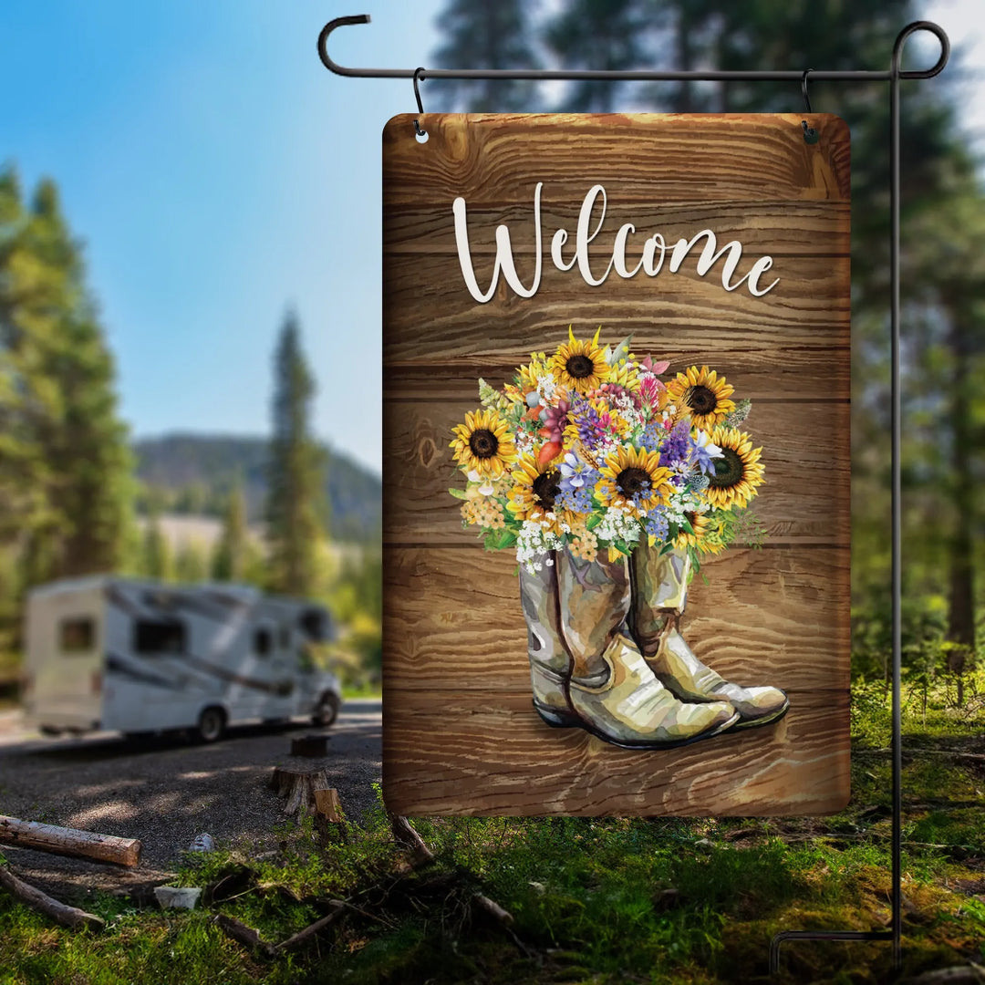 Boots Flower Metal Garden Flag - iCustomLabel
