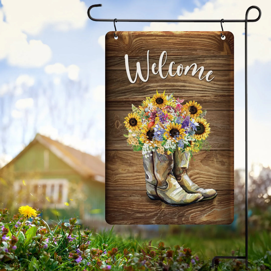Boots Flower Metal Garden Flag - iCustomLabel
