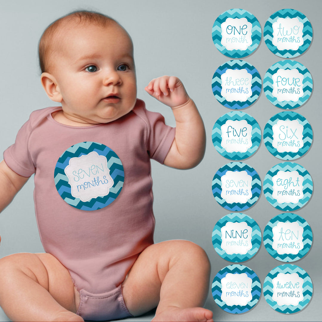 Bright Blue Baby Month Stickers - iCustomLabel