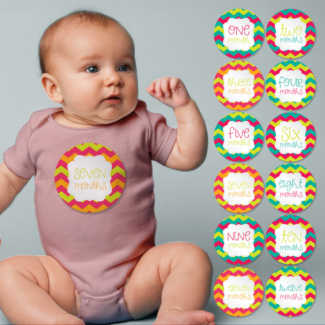 Bright Chevron Baby Month Stickers - iCustomLabel