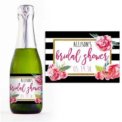 Bright Flower Bridal Shower Mini Champagne Split Label - iCustomLabel