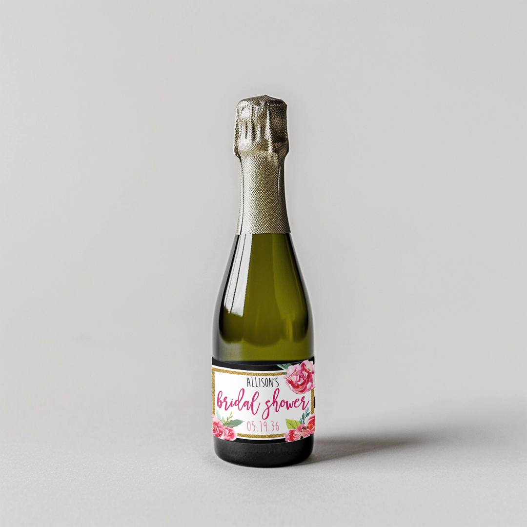 Bright Flower Bridal Shower Mini Champagne Split Label - iCustomLabel