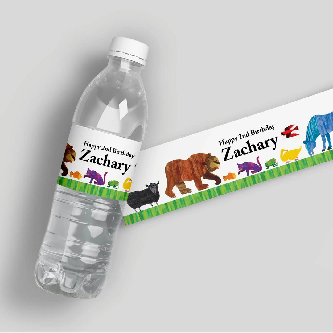 Brown Bear Birthday Water Bottle Labels - iCustomLabel
