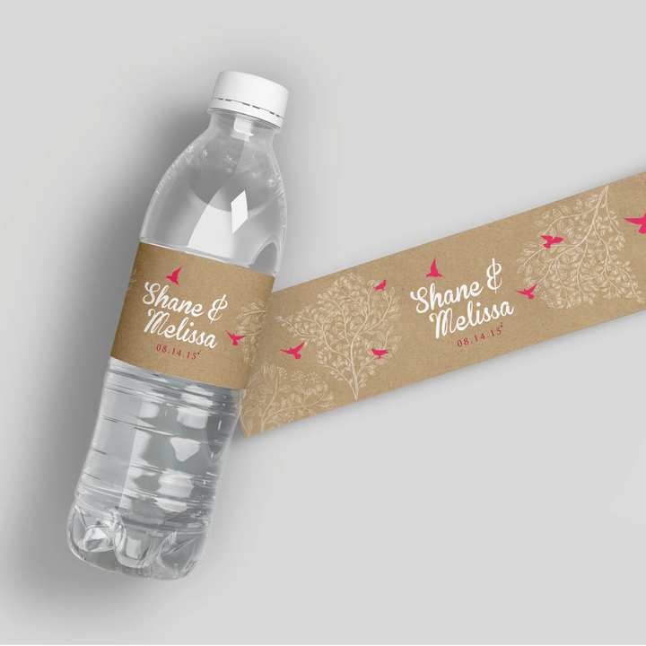 Brown Paper Birds Water Bottle Labels - iCustomLabel