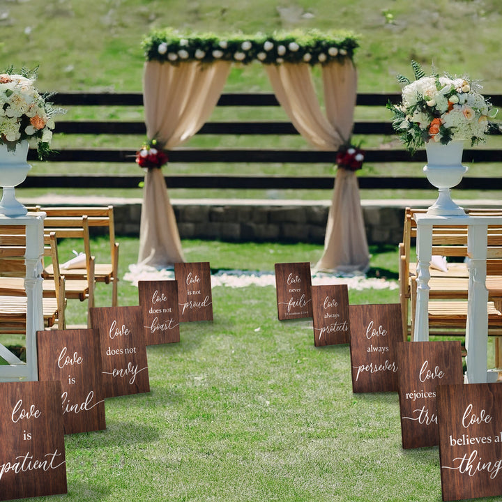 Brown Wood Corinthians Wedding Aisle Signs - iCustomLabel
