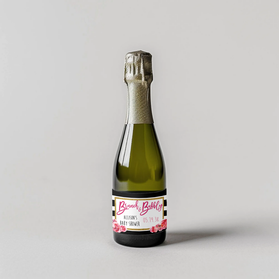 Brunch And Bubbly Baby Shower Mini Champagne Split Label - iCustomLabel