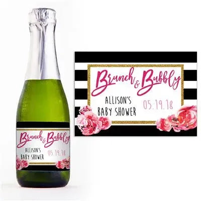 Brunch And Bubbly Baby Shower Mini Champagne Split Label - iCustomLabel