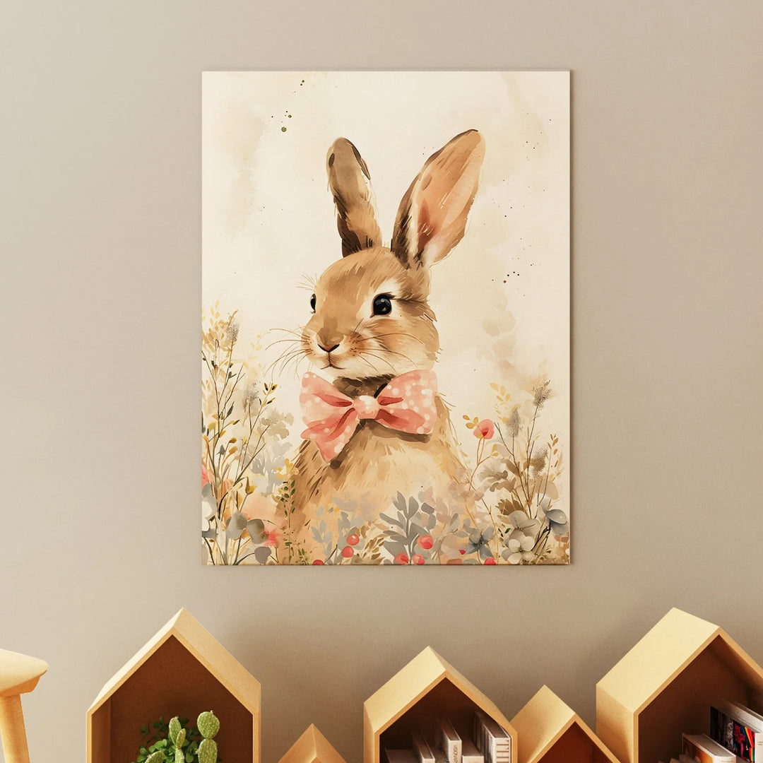 Bunny Garden Nursery Poster – Cute Kids Room Wall Art with Pink Bowtie - iCustomLabel