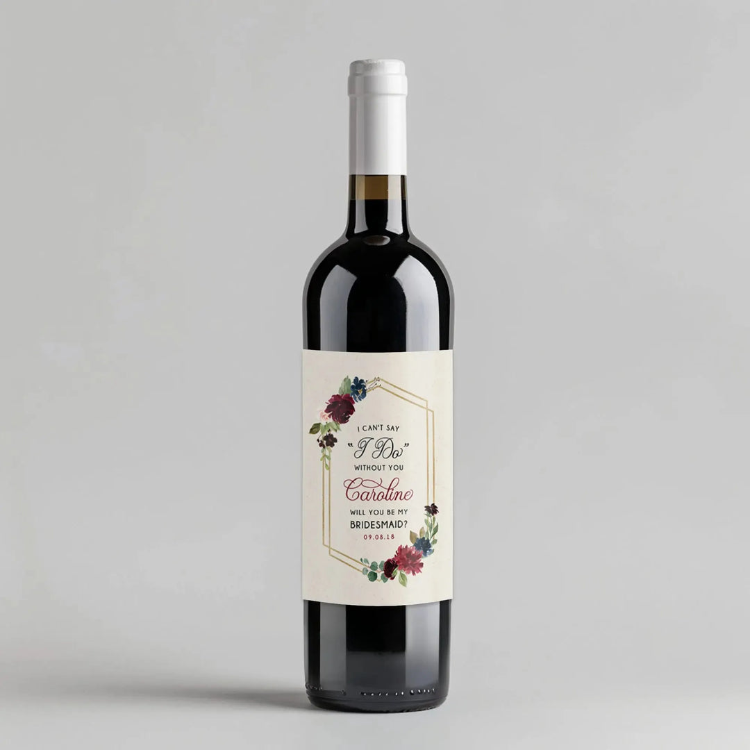 Burgundy Floral Bridesmaid Wine Label - iCustomLabel