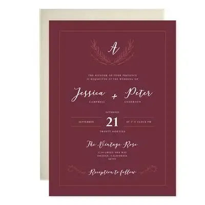 Burgundy Monogram Wedding Invitations - iCustomLabel