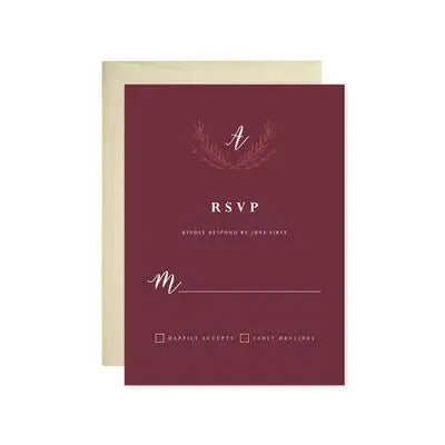 Burgundy Monogram Wedding RSVP - iCustomLabel