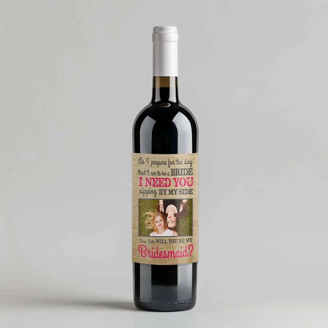 Burlap Bridesmaid Wine Label - iCustomLabel