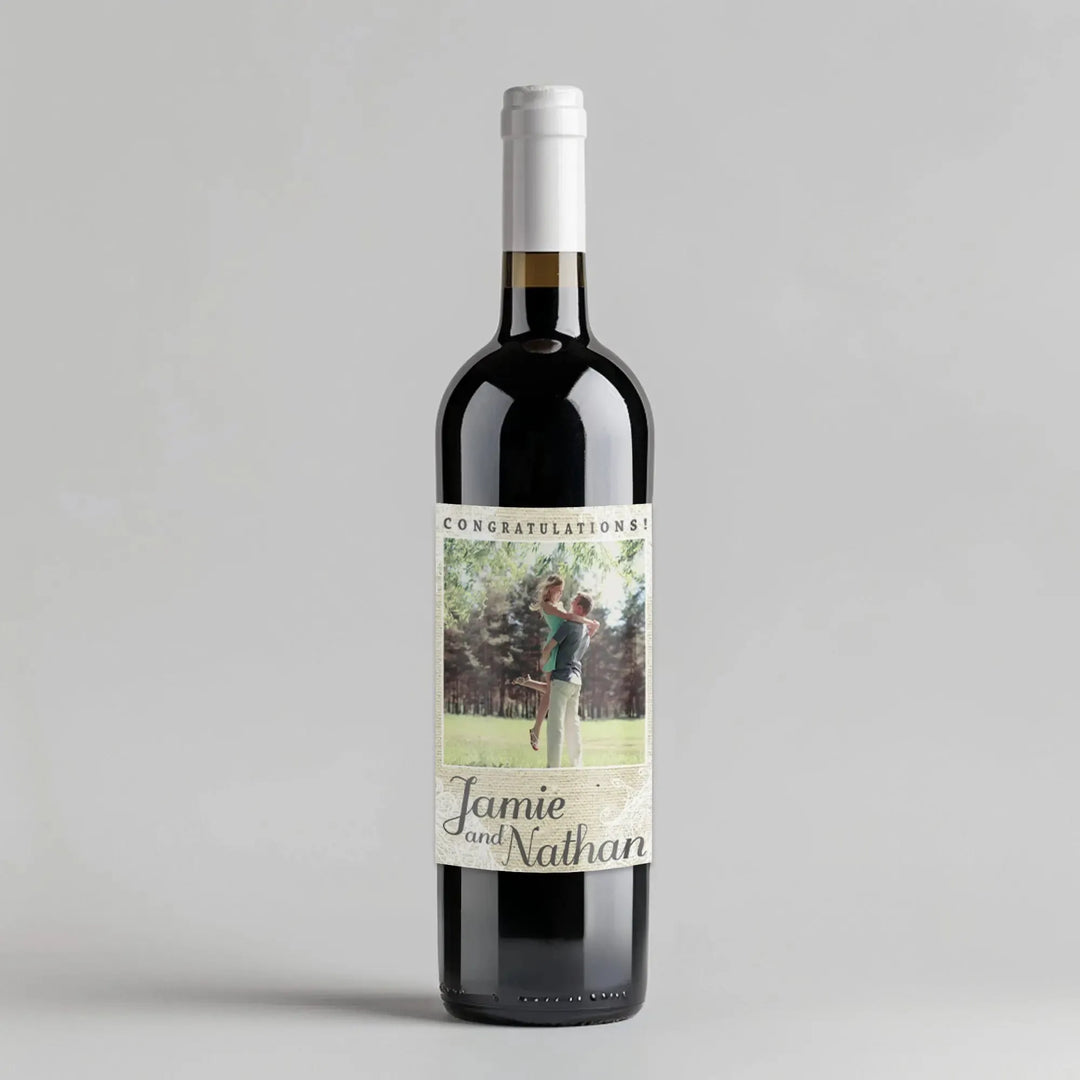 Burlap Lace Wedding Wine Label - iCustomLabel