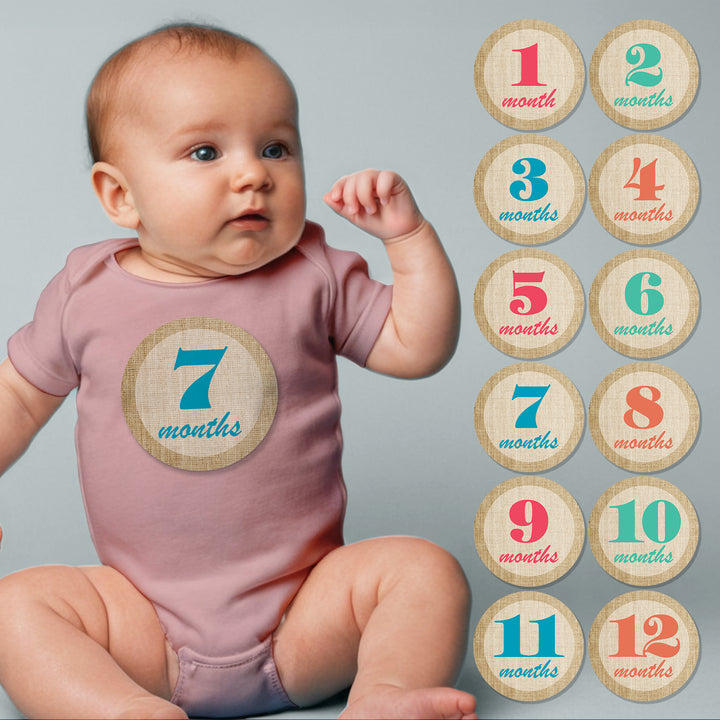 Burlap Simple Baby Month Stickers - iCustomLabel