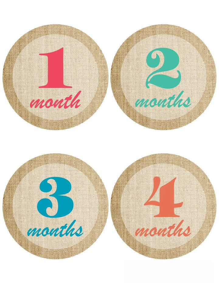 Burlap Simple Baby Month Stickers - iCustomLabel