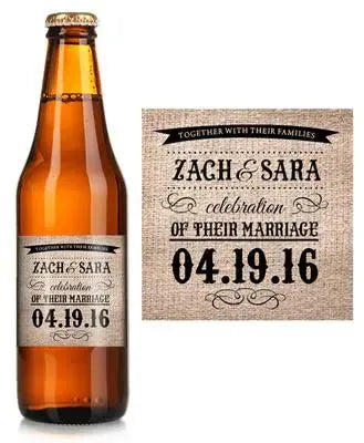 Burlap Wedding Beer Label - iCustomLabel