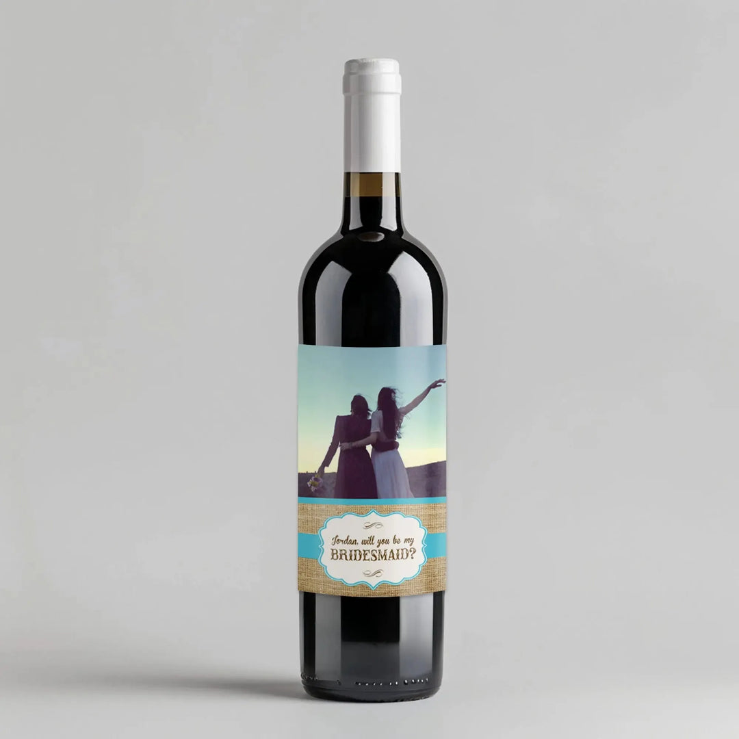 Burlap Wedding Bridesmaid Wine Label - iCustomLabel