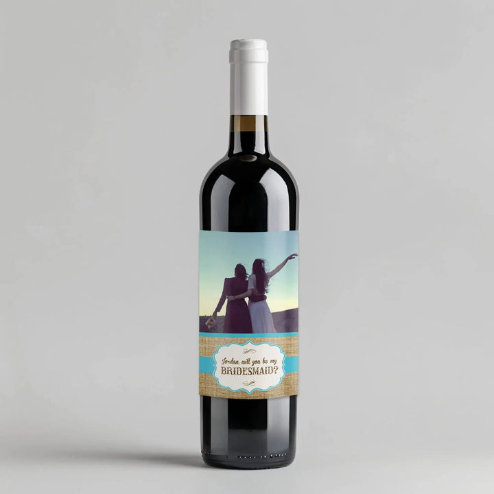 Burlap Wedding Bridesmaid Wine Label - iCustomLabel